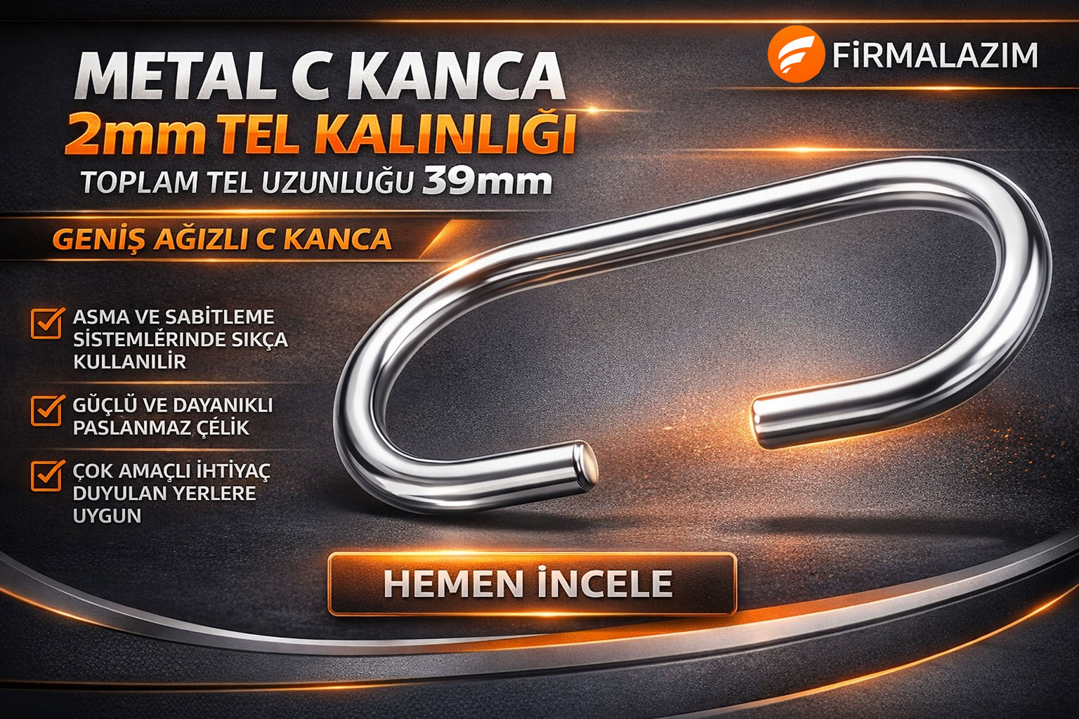 Metal C Tipi Askı Kancası