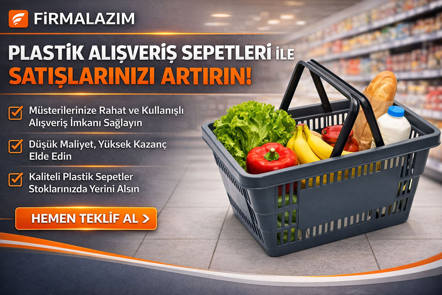 28 Litre Çift Saplı Plastik Market Alışveriş Sepeti