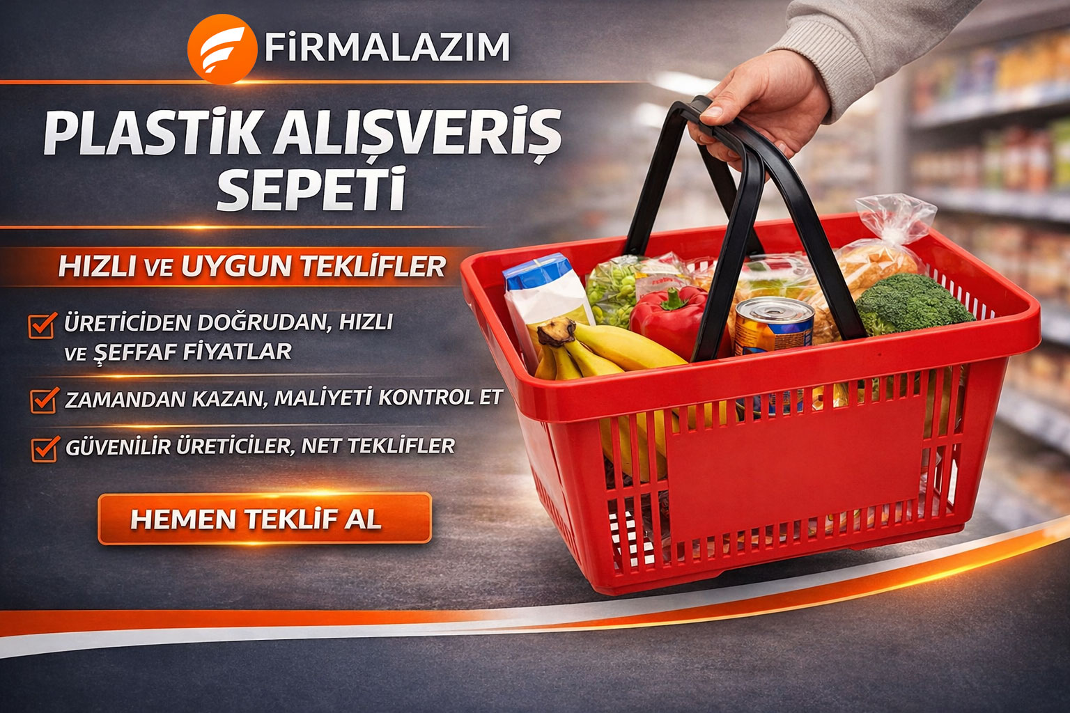 20 Litre Çift Saplı Plastik Market Alışveriş Sepeti