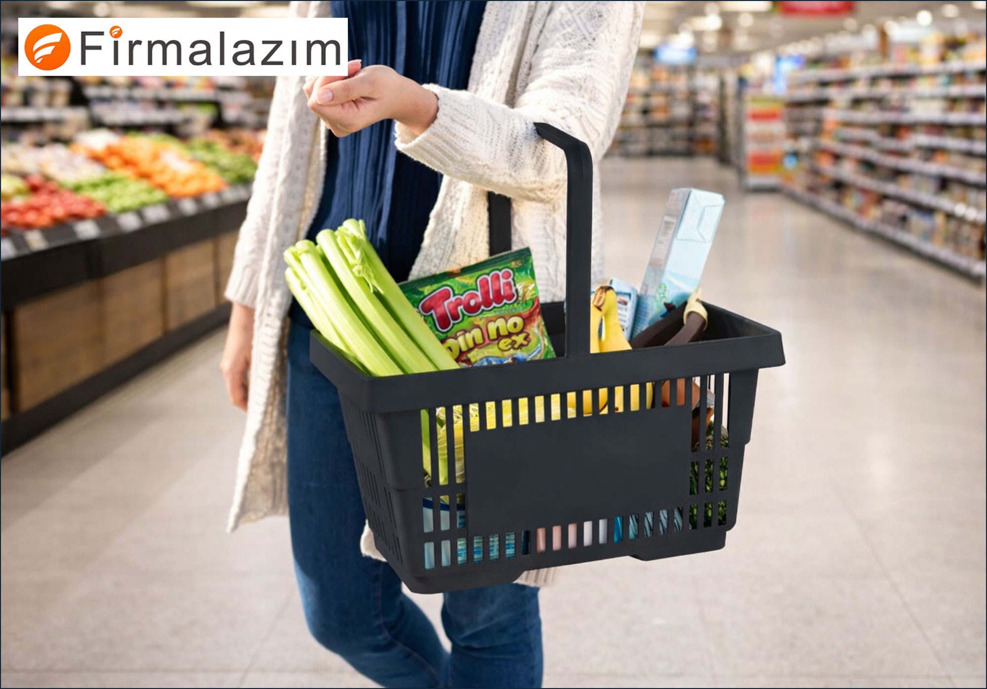 20 Litre Tek Saplı Plastik Market Alışveriş Sepeti