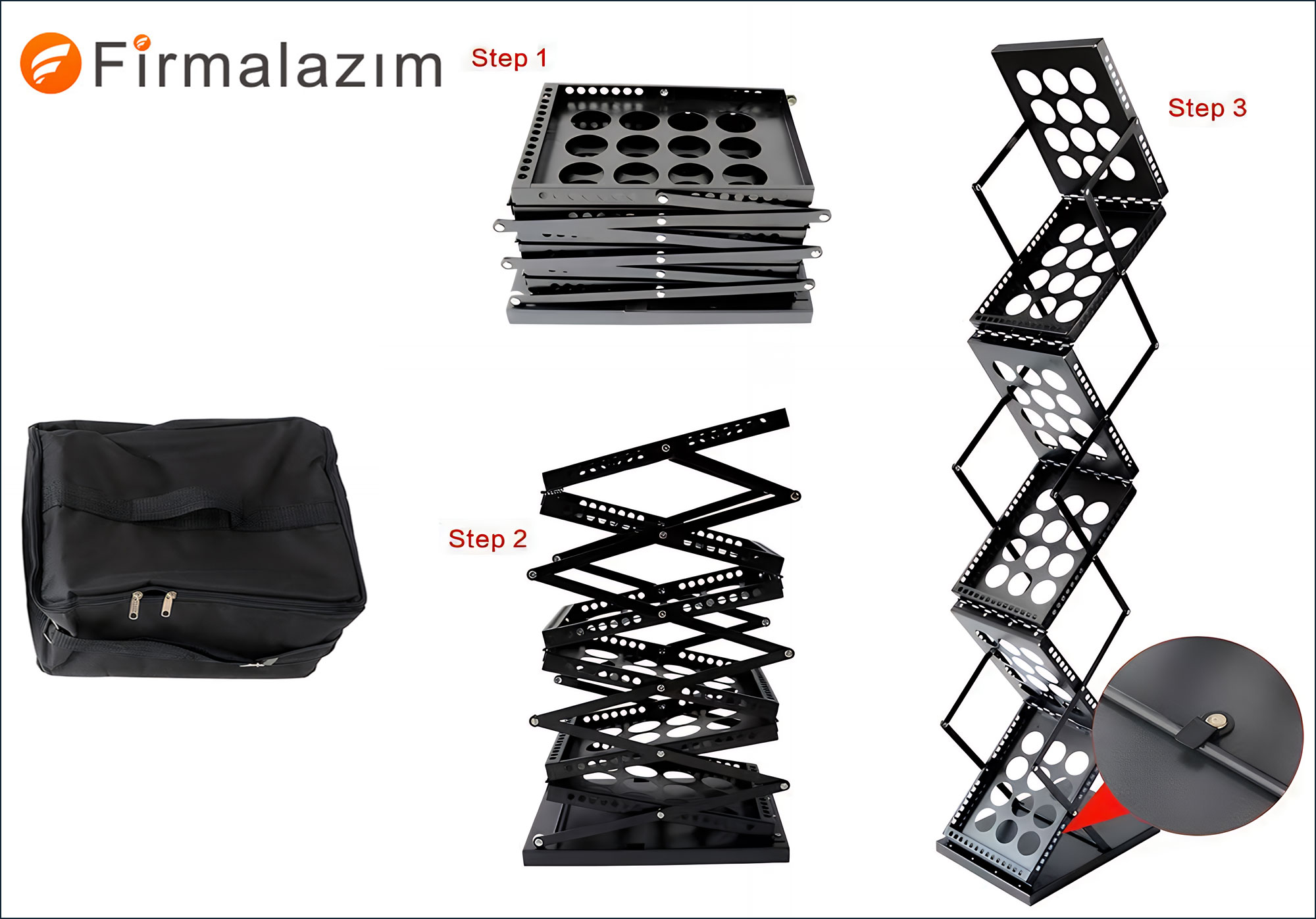 Zigzag Akordeon Metal Broşür Standı