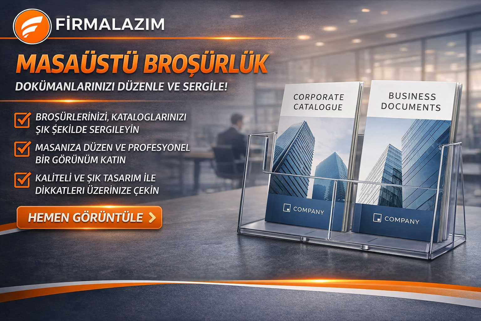 2 raflı şeffaf broşür standı